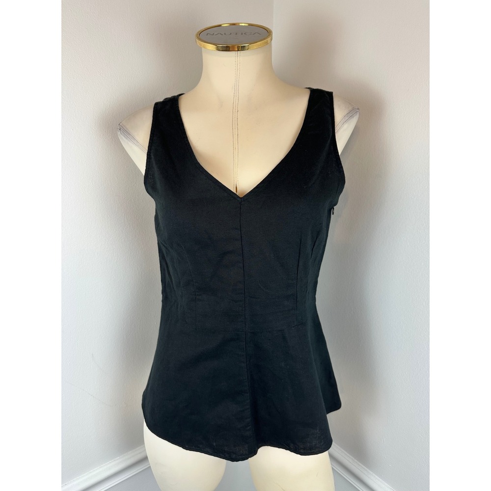 J. CREW Factory Sleeveless Black Linen Blend Fitted Shell Tank | Size 2